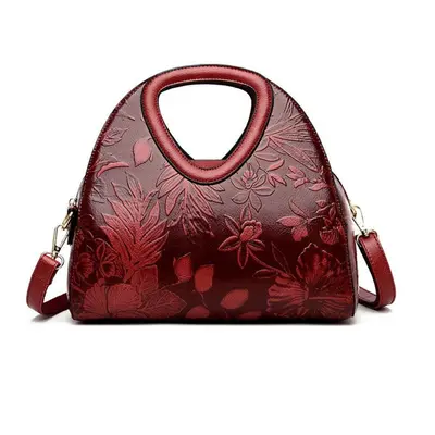 (red) Johnature Vintage Floral Women Bag Large Capacity Fashion Soft Leather Handbag Elegant Lad