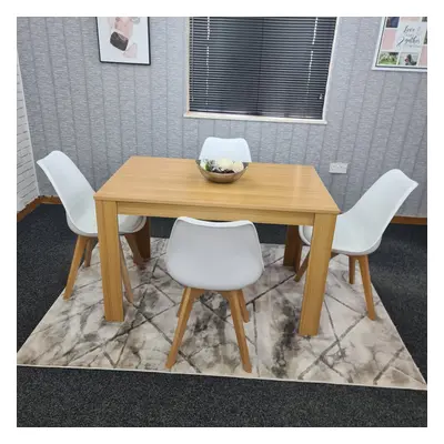 Modern Oak Effect Dining Table White Tulip Chairs