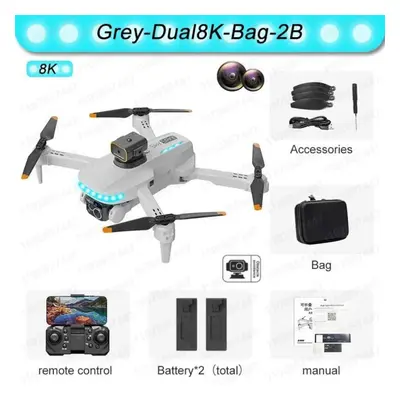 (Dual 8K 2B, Grey) P14 Max Drone 8K HD GPS Professional UAV Intelligent Obstacle Avoidance Folda