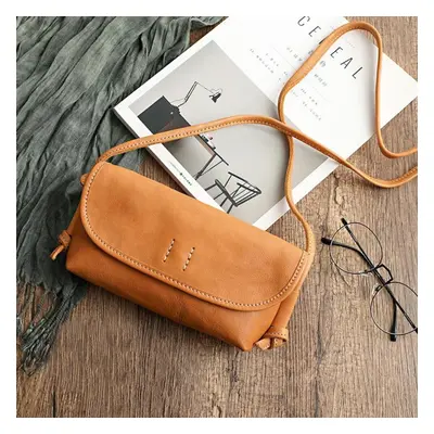 (yellow) Johnature Handmade Retro Soft Cow Leather Women Bag Simple Solid Color Shoulder Bags Le