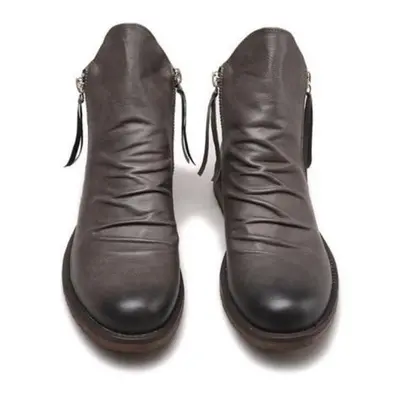 (gray, 40) Original Leather Boots Men Autumn Shoes Male Leather Casual Boots Men Comfy Anti-slip