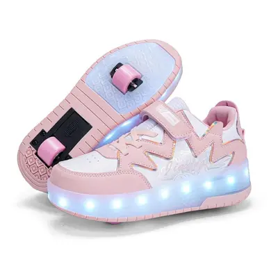 (pink, 31) Child Two-wheeled Charging Led Lamp Shoes Robe Skating Shoes Roller Skate Shoes Girl 