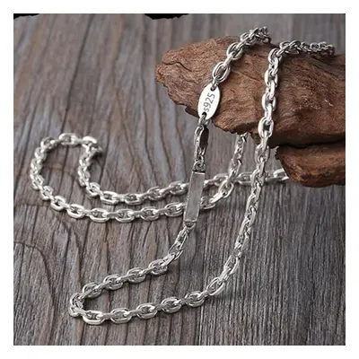 (as the picture, 55cm) New S925 Sterling Silver Fashion Jewelry 4mm Rectangular Chain Real Solid