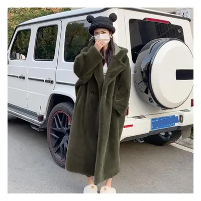 (army green, XL) Oversized Faux Fur Coat Women Winter Long Plush Jacket Fluffy Overcoat Female H