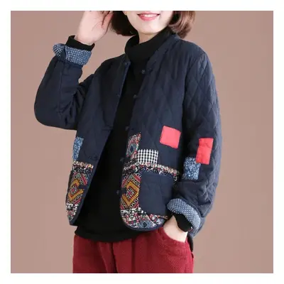 (yellow, XXL) Women Casual Quilted Jackets Arrival Autumn Winter Vintage Style O-neck Print Loos