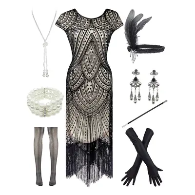 Letter Love Women 1920s Vintage Flapper Fringe Beaded Gatsby Party Dress With 20s Accessories Se