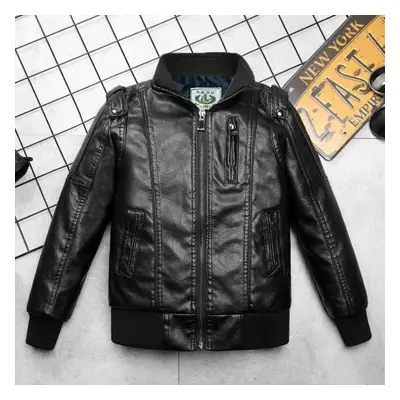 (black, 120) Kids Clothing Boys Leather Jacket Spring Autumn Stand Collar Pu Jacket