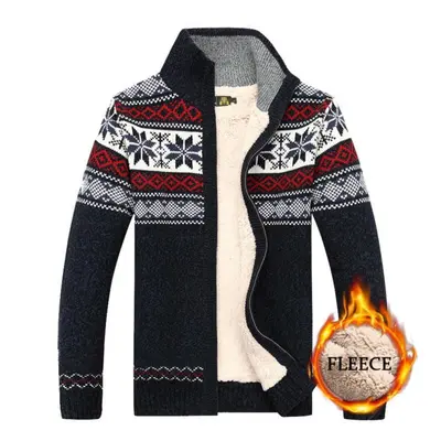 (blue, 2XL) Men&apos;s Velvet Knitted Cardigan Autumn And Winter Wool Cardigan Casual Thicken Wa