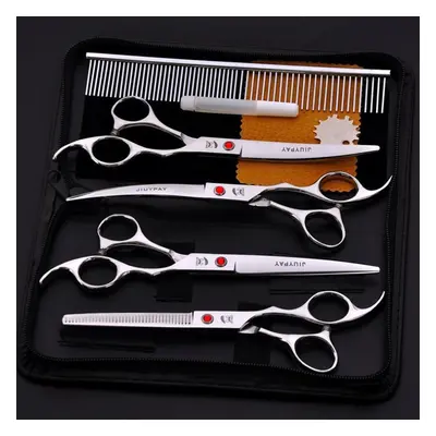 (silver, 7pcs/set) 7inch Pet Grooming Scissors Kit Stainless Steel Trimming Pet Scissors Tool