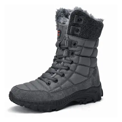 (gray, 43) Winter Warm Fur Lined Snow Boots For Men Outdoor Casual Anti Slip Booties Thick Fleec