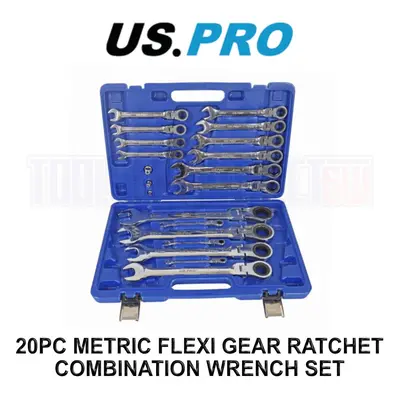 US PRO 20pc Metric Flex Gear Ratchet Combination Spanner Wrench Set - 32mm