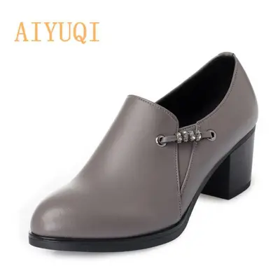 (grey, 40) Genuine Leather Women Office Shoes High-heeled Sexy Women Dress Shoe Big Size Women P