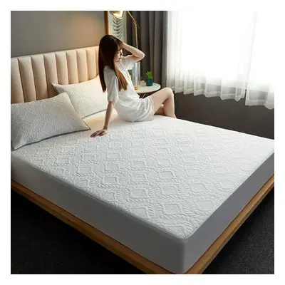 (white, 140x200x30cm 1pc) Solid Color Quilted Embossed Waterproof Mattress Protector Fitted Shee