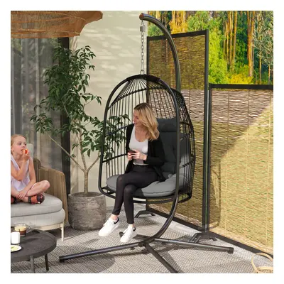 Outsunny Rattan Egg Chair with Installation Kit, Indoor Outdoor Swing Chair