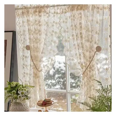 (beige, 130*250cm*2pcs) Wtempo 2pcs French Pastoral Cream Embroidery Screen Curtain Lace Curtain