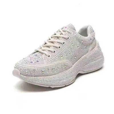 (beige, 38) Women Sneakers Thick Bottom Rhinestone Casual Sponge Cakewomen Casual Shoes Large Si