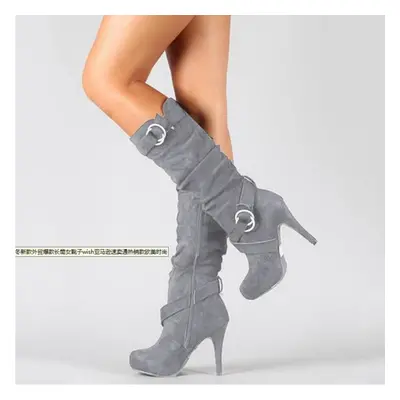 (grey, 35) Warm Winter Women Fashion Over The Knee High Heels Boots Stretch Slim High Boots Shoe