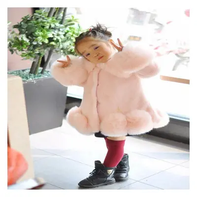 (pink, 140cm) Baby Girls Long Sleeve Winter Wedding Faux Fur Brand Fur Coat For Girls Formal Sof