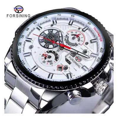 (floral white) Forsining2022 New Three-disc Sports Automatic Mechanical Strap Calendar Men&apos;