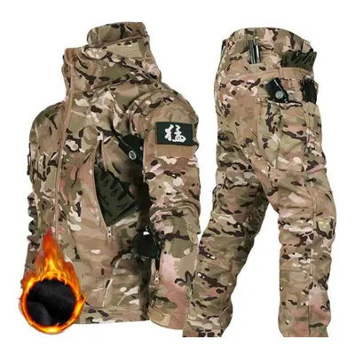 (yellow camouflage, L) Men&apos;s Winter Autumn Fleece Jackets Tactical Waterproof Suits Outdoor