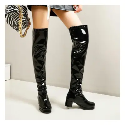 (black, 40) Women Over The Knee High Boots Block Heels Ladies Long Boots Party Women Winter Shoe