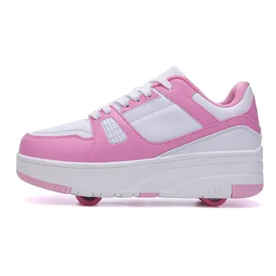 (pink, 29) Parent-child Four-wheeled Roller Shoes Girls Wheel Shoes Roller Skates Do Not Glow No