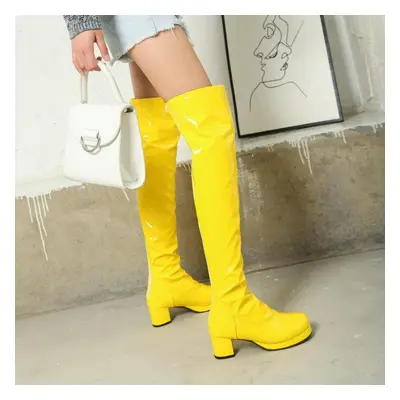 (yellow, 47) Women Over The Knee High Boots Block Heels Ladies Long Boots Party Women Winter Sho