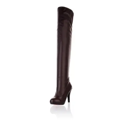 (brown, 35) Women Over-the-knee Boots Round Toe Block High Heels Zipper Stretch Long Boots Ladie