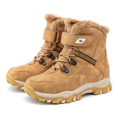 (brown, 34) High Quality Boys Winter Snow Boots New Platform Warm Cotton Shoes Anti -slip Rubber