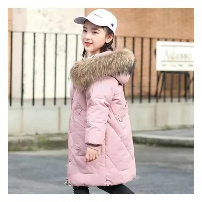 (light pink, 150) Girl Down Cotton Jacket Mid-length Girl Winter Thickened New Cotton-padded Coa