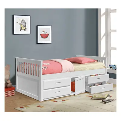 (White, With Leila Mattress) 3ft Captains Cabin Bed In Grey White or Caramel with Drawers and St