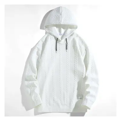 (white, 4XL) Plus Size Men&apos;s Hooded Sweatshirt Autumn Braided Jacquard Long-sleeved Pullove