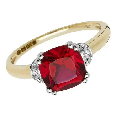 (P) Yellow Gold Ruby Ring Solitaire Cushion White Sapphire Engagement Hallmarked