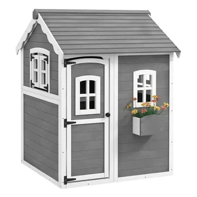 Outsunny Wooden Wendy House for Kids with Floor, for Gardens, Patios - Grey