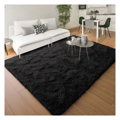 (200cm x 290cm (6ft 8" x 9ft 7"), Black) Anti Slip Shaggy Rug For Living Room Runner Carpet