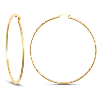 Jewelco London Ladies 9ct Yellow Gold Polished 2mm Hoop Earrings 65mm - JER391