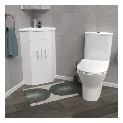 Nes Home White Corner Vanity Unit with Ceramic Basin & Round Rimless Toilet Set