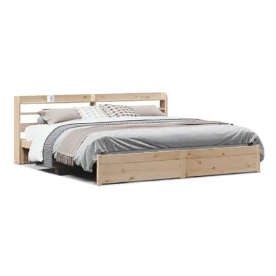 vidaXL Bed Frame with Headboard Bed 180x200 cm Super King Solid Wood Pine