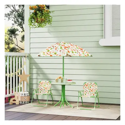 AIYAPLAY Kids Garden Table and Chair Set, Outdoor Patio Set w/ Parasol Green