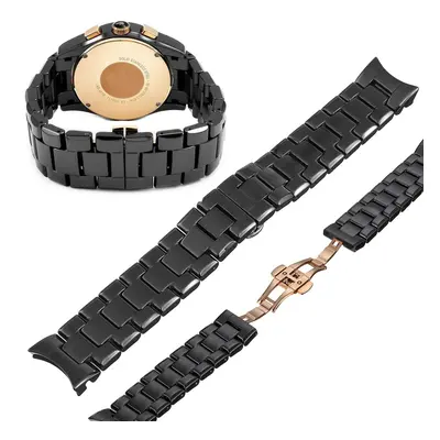 22mm Black + Rose Gold Ceramic Strap Watch Band Replacement for ARMANI AR1400 AR1410 AR1413 AR14