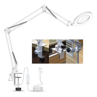 NEWACALOX 5X Welding Magnifying Glass LED Table Desk Lamp Three-Section Folding Handle Magnifier