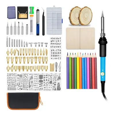 (EU Plug) 104PCS 110V/220V Wood Burning Pen Set Stencil Soldering Iron Tips Tools Pyrography Kit