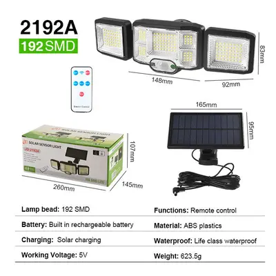 (192SMD Split) Solar Lights Outdoor LED/COB Wireless Motion Sensor Light Integrate/Separate Desi