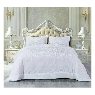 (White , Super King) 3PCs Embossed Modern Teddy Fleece Velvet Bedspread