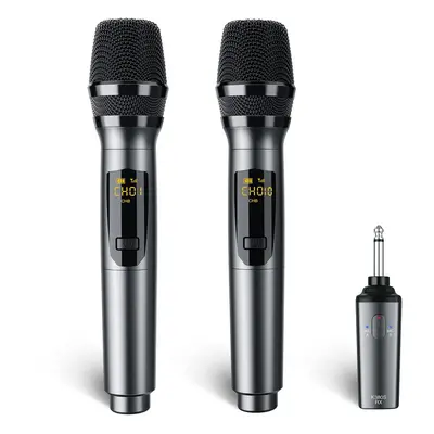 Rechargeable Wireless Microphone,LEKATO Dual Wireless Microphones Metal Cordless Handheld Profes