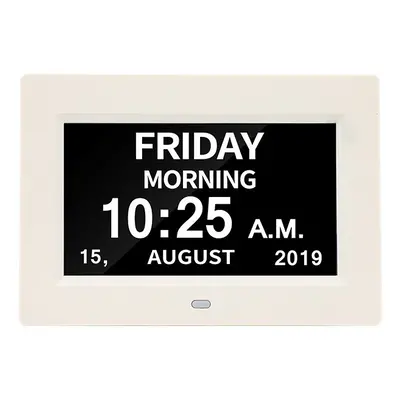 (White) LED Digital Day Clock Calendar Dementia Alarm Time Date Month Memory