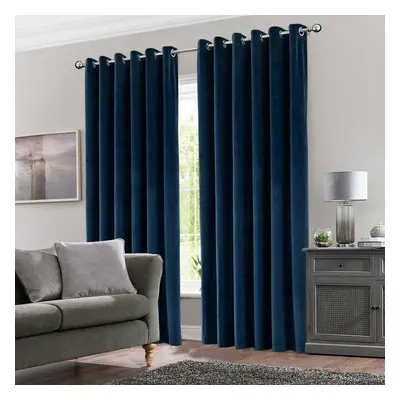 (66" x 90"_(168cm x 228cm), Blue) Velvet Curtains Ring Top Eyelet Curtain Pair with Tiebacks