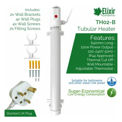 (60Cm / 120W) Tubular Tube Heater Economical with Built in Thermostat Home Greenhouse Bathroom