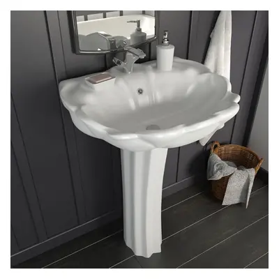 vidaXL Freestanding Basin with Pedestal Ceramic White 580x510x200mm Wash Sink