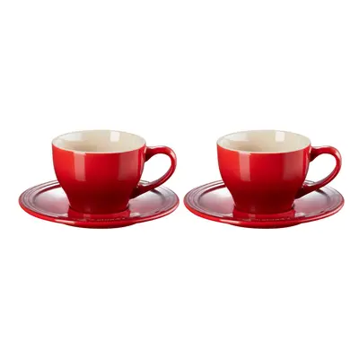 Le Creuset Stoneware Set of Cappuccino Cups and Saucers oz. each Cerise